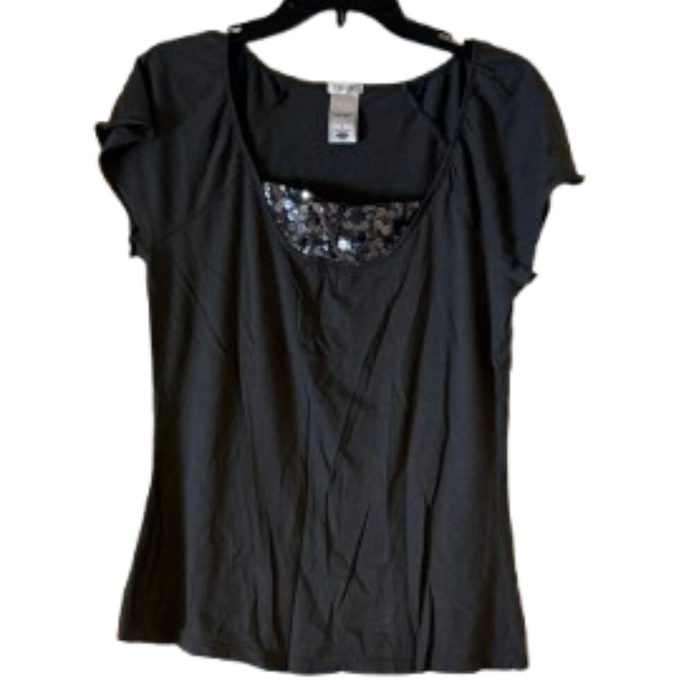 Old Navy Dark Gray Scoop Neck Tee Shirt - Sequin Insert - Large - Picture 2 of 5